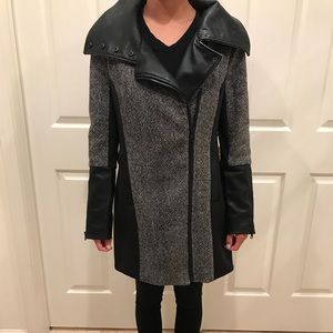 Blanc Noir Black and Grey Leather and Twill Jacket